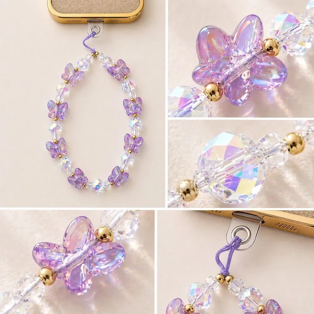 Iridescent Beaded Phone Wrist Strap Butterfly Crystal Cute Aesthetic Wristlet